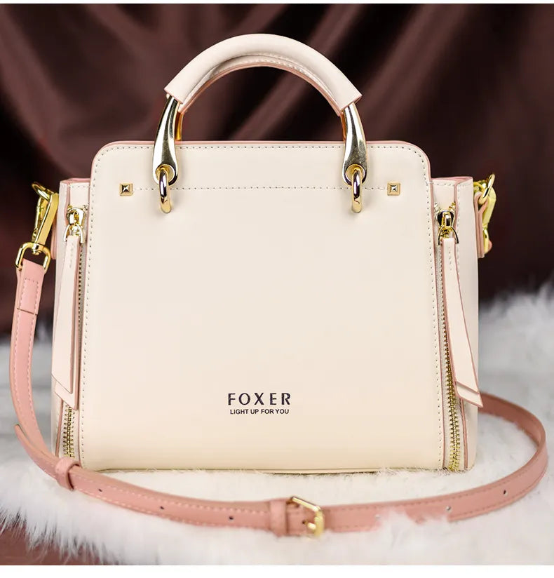 FOXER Split Leather Handbags Women Purse Chic